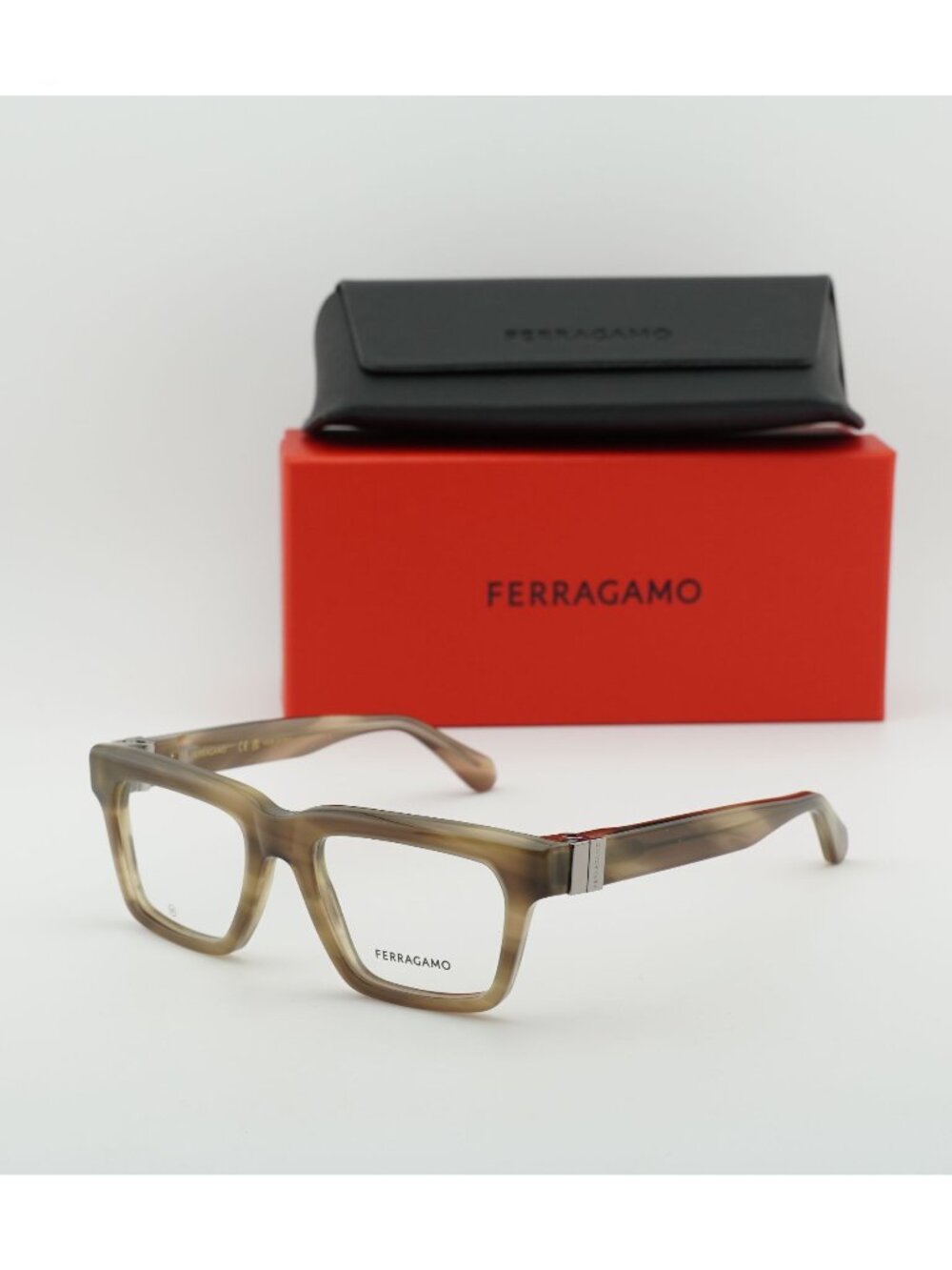 Salvatore Ferragamo SF2995 319 Square Men Eyeglasses 52mm – Striped Khaki